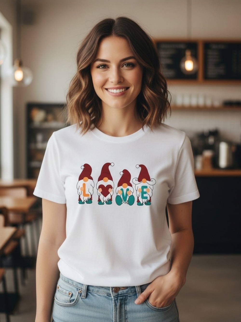 Fancy wine.White T-Shirt with Gnome Love Print size M.